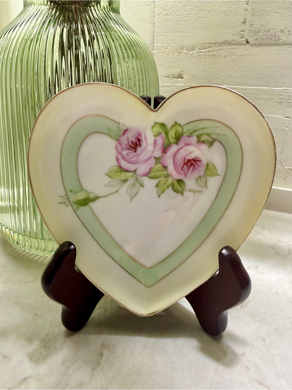 AUTHENTIC ANTIQUE PORCELAIN HEART-SHAPED TRINKET DISH/VANITY TRAY